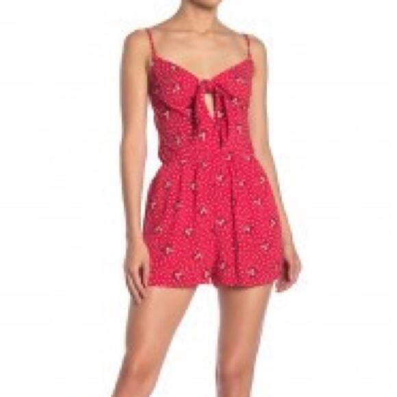 Mimi Chica Women's Red/White Floral/Dot Print Sleeveless Tie Front Romper sz L - Picture 1 of 4